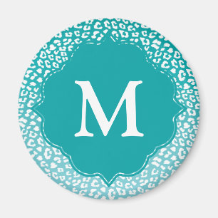 Monogram Turquoise Leopard Print Magnet