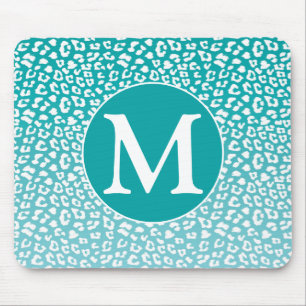 Monogram Turquoise Leopard Print Mousepad