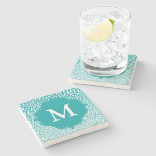 Monogram Turquoise Leopard Print Steinuntersetzer