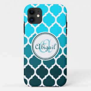 Monogram Turquoise Ombre Marokkanisches Gittermust iPhone 11 Hülle