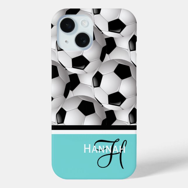 Monogram Turquoise Soccer Ball Muster Case-Mate iPhone Hülle (Rückseite)