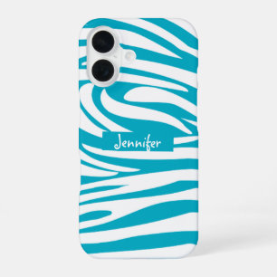 Monogram Turquoise Striped Zebra Muster Trendy iPhone 16 Hülle