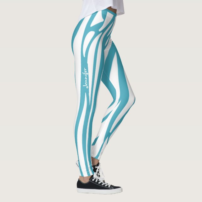 Monogram Turquoise Striped Zebra Muster Trendy Leggings (Rechts)