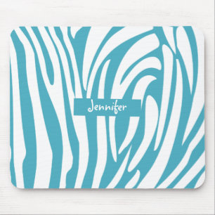 Monogram Turquoise Striped Zebra Muster Trendy Mousepad