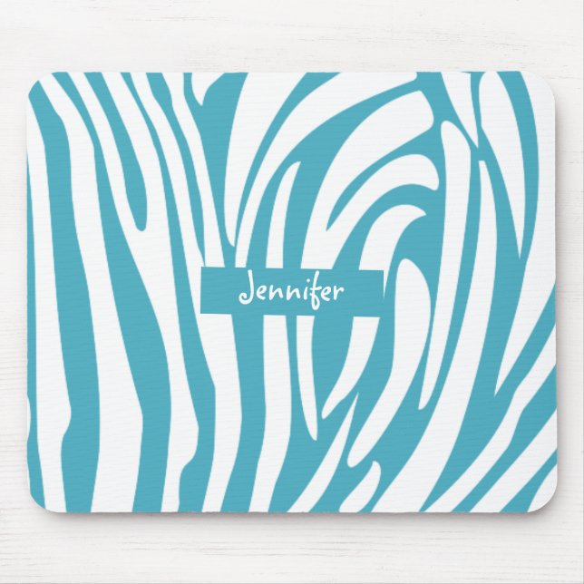 Monogram Turquoise Striped Zebra Muster Trendy Mousepad (Vorne)
