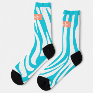 Monogram Turquoise Striped Zebra Muster Trendy Socken