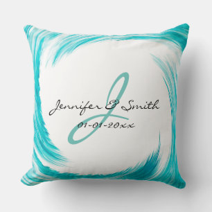 Monogram Turquoise Swirl Abstrakt Art Kissen