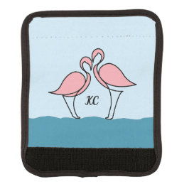Monogram Two Pink Flamingos on Water Zitat Gepräckgriffwickel