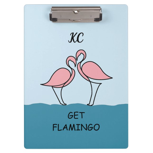 Monogram Two Pink Flamingos on Water Zitat Klemmbrett (Vorderseite)
