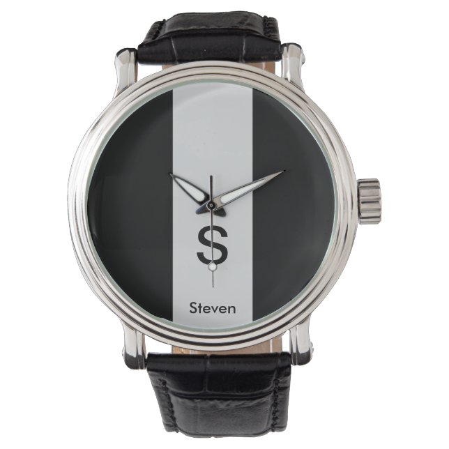 Monogram Two Tone Modern Black and Light Gray Armbanduhr (Vorderseite)