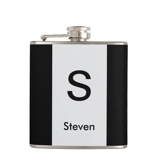 Monogram Two Tone Modern Black and Light Gray Flachmann (Vorderseite)