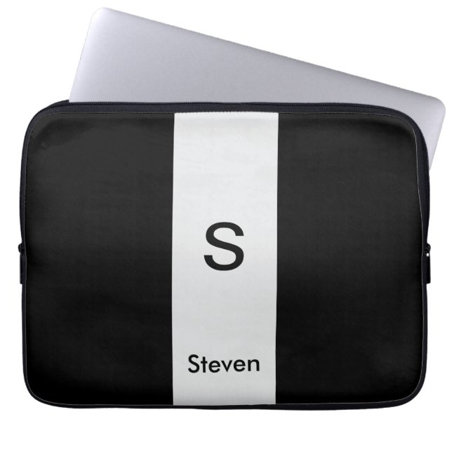 Monogram Two Tone Modern Black and Light Gray Laptopschutzhülle (Vorderseite)