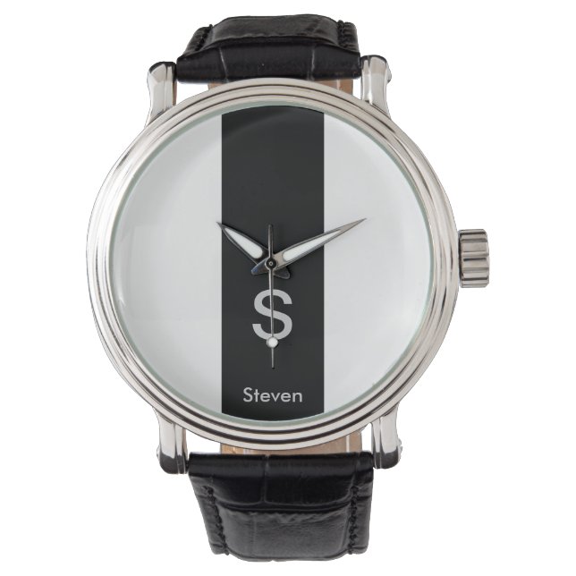 Monogram Two Tone Modern Black and White Armbanduhr (Vorderseite)