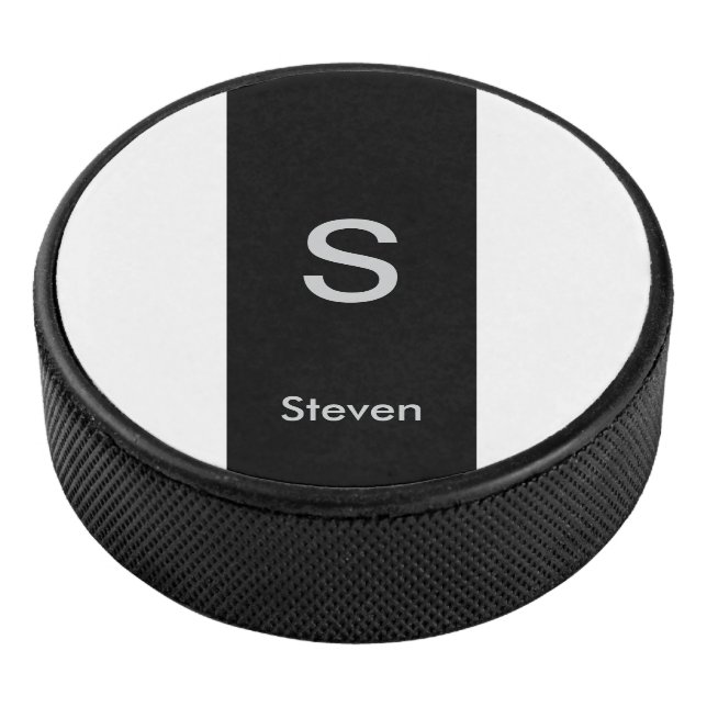 Monogram Two Tone Modern Black and White Eishockey Puck (3/4)