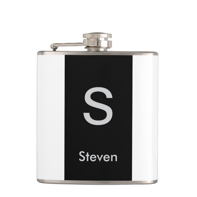 Monogram Two Tone Modern Black and White Flachmann (Vorderseite)