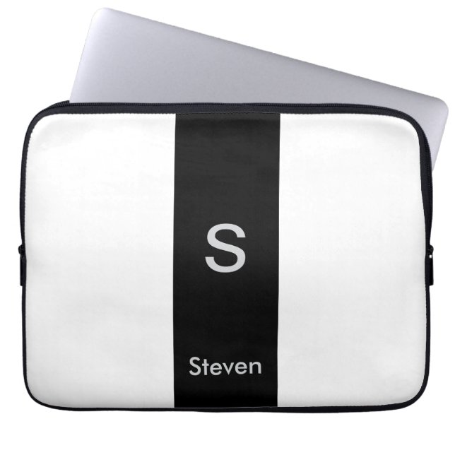 Monogram Two Tone Modern Black and White Laptopschutzhülle (Vorderseite)