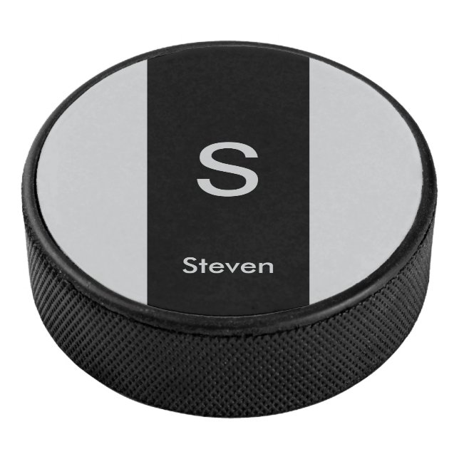 Monogram Two Tone Moderne Schwarz und Grau Eishockey Puck (3/4)
