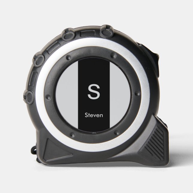 Monogram Two Tone Moderne Schwarz und Grau Maßband (Vorderseite)