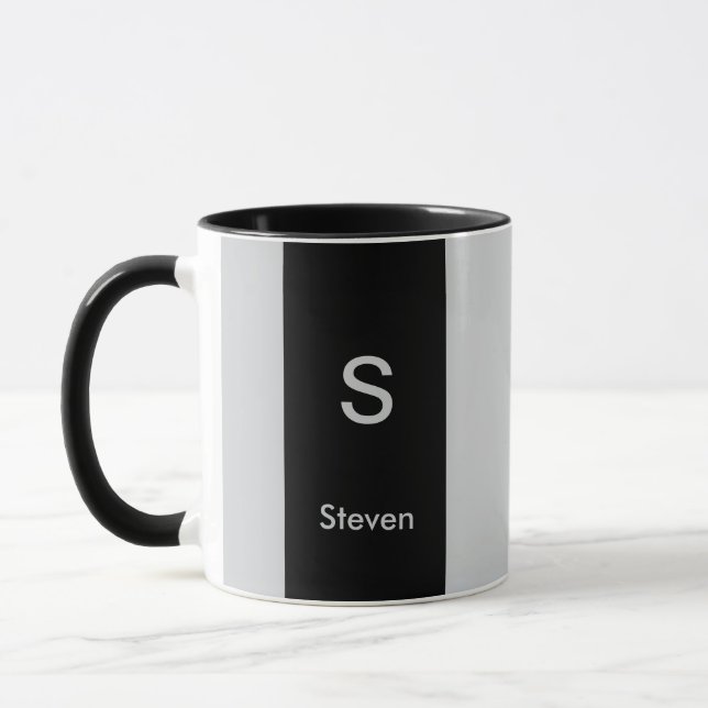Monogram Two Tone Moderne Schwarz und Grau Tasse (Links)