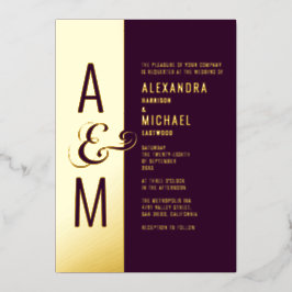 Monogram Typografie Moderne Burgundy Wedding Folieneinladung