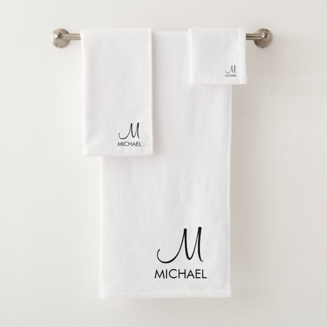 Monogram Typografie Schwarz-weiß Custom Initial Badhandtuch Set (Insitu)