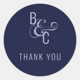 Monogram Typografie Simple Elegant Navy Vielen Dan Runder Aufkleber