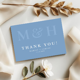 Monogram Typography Dusty Blue Wedding Dankeskarte