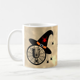 Monogram U Halloween Sky Hexenspinnen Name Kaffeetasse