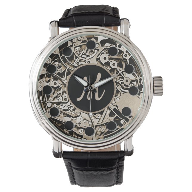 Monogram Uhrwerk Gears Gold Pocket Handgelenküberw Armbanduhr (Vorderseite)
