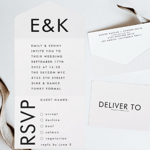 Monogram Ultra Modern Fette Große Einfache Hochzei All In One Einladung