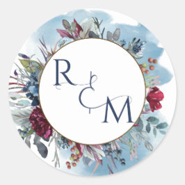 Monogram Umschlag Aufkleber Blue Burgundy Wedding