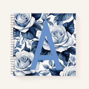 Monogram und Blue Rose-Sqaure-Notebook Notizbuch