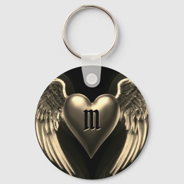 Monogram und Gold Angel Wings Schlüsselanhänger (Vorderseite)