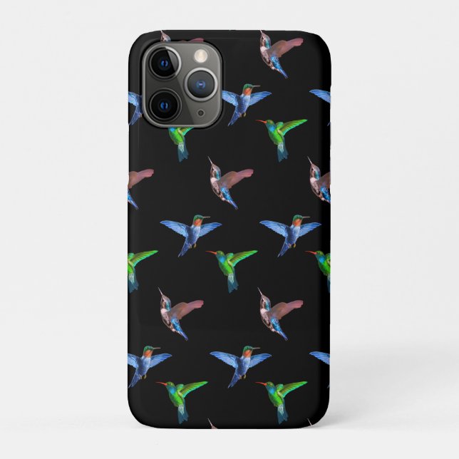 Monogram und Hummingbirds auf Black Case-Mate iPhone Hülle (Rückseite)