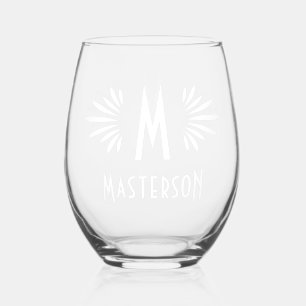 Monogram und Name Custom Art Deco White Geblüht Weinglas Ohne Stiel