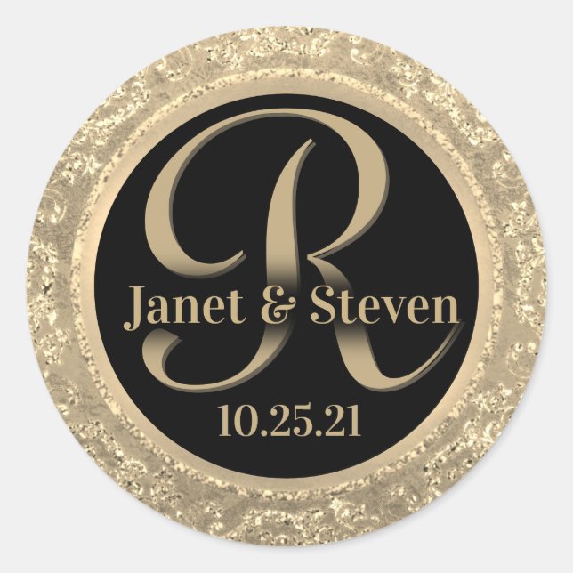 Monogram und Names Gold Glam Siegel Runder Aufkleber (Vorderseite)