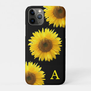 Monogram und schöne Sonnenblumen auf schwarz Case-Mate iPhone Hülle
