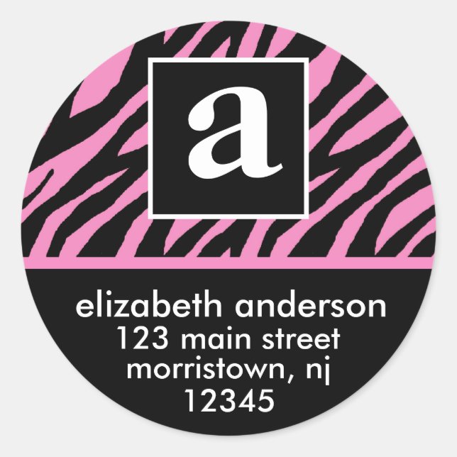 Monogram und Zebra Address Labels Runder Aufkleber (Vorderseite)