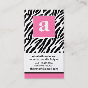 Monogram und Zebra Mommy Calling Cards Telefonnummerkarte