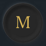 Monogram Ursprünglicher Goldener Goldener Schwarze Pappteller<br><div class="desc">Entworfen mit Textvorlage für mit Monogramm Initialisierung,  die Sie anpassen können! Sie können auch die Farben nach Ihren Wünschen ändern.</div>