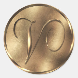 Monogram V Bronze Wedding Invitation Holiday Runder Aufkleber
