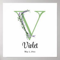 Monogram V Lavendel Eucalyptus Kinderzimmer Poster