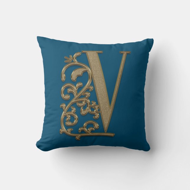 Monogram V Ocean Blue Wedday Kissen (Vorderseite)