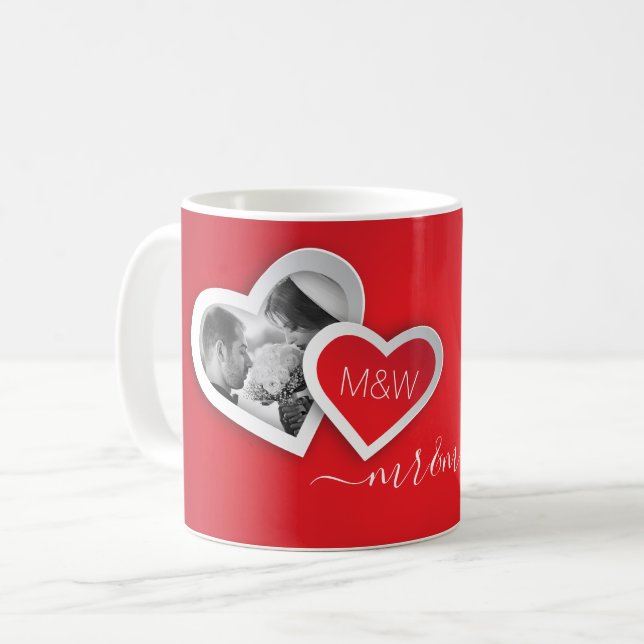 Monogram Valentine Paper Cutout trägt Ihr Foto Kaffeetasse (Vorderseite Links)