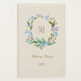 Monogram Vergiss-Me-Not Wreath Blue Beige Rustic Planer
