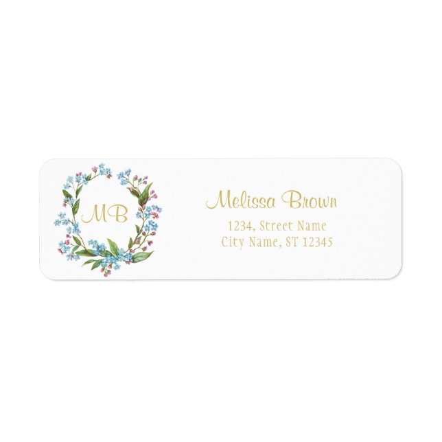 Monogram Vergiss-Me-Not Wreath Blue Flowers Niedli (Vorne)