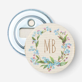 Monogram Vergiss-Me-Not Wreath Blue Flowers Rustic Flaschenöffner