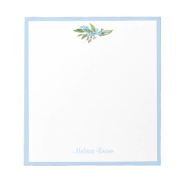 Monogram Vergiss-Me-Not Wreath Blue Flowers Weiß Notizblock