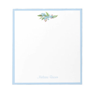 Monogram Vergiss-Me-Not Wreath Blue Flowers Weiß Notizblock