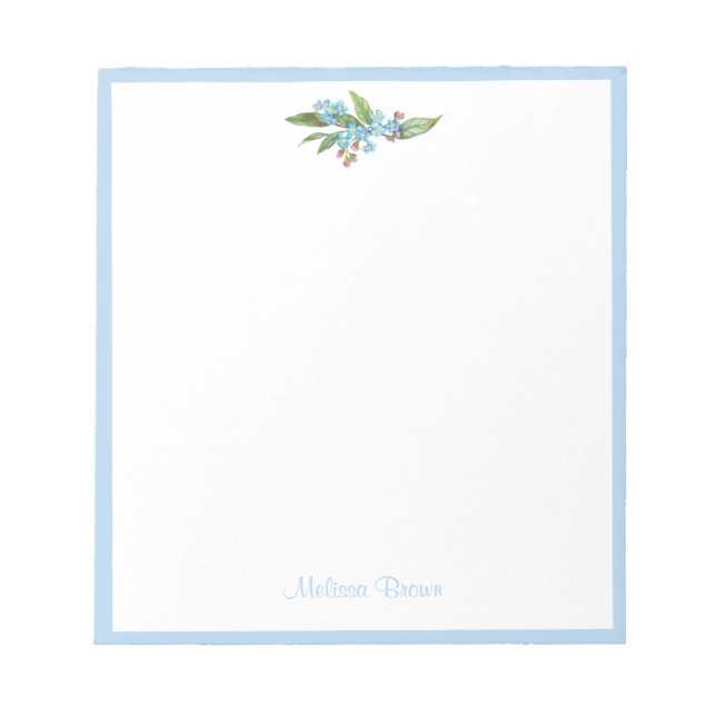 Monogram Vergiss-Me-Not Wreath Blue Flowers Weiß Notizblock (Vorderseite)